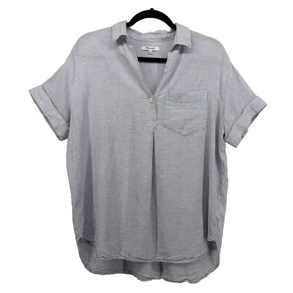 Madewell‎ Oversized Small Popover Shirt Linen Viscose Blend Periwinkle Blue Top